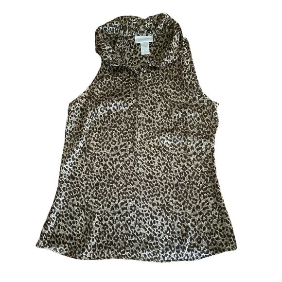 SOFT SURROUNDINGS XS lightweight leopard print sleeveless blouse ruffled collar - Picture 1 of 9